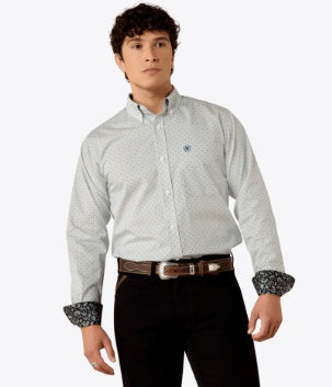 10079263 | ARIAT MEN’S WRINKLE FREE BRYTON FITTED L/S SHIRT - OFF WHITE MULTI DOT