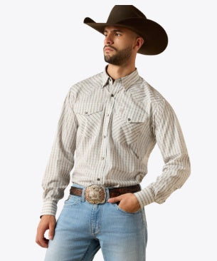 10079437 | ARIAT MEN’S WRINKLE FREE BURNARD CLASSIC FIT L/S SNAP SHIRT - SAVANNAH BROWN GEO STRIPE