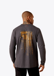 10079093 | ARIAT MEN'S FR AIR RIG LIFE FLAG L/S T-SHIRT - CHARCOAL GREY