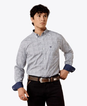 10079420 | ARIAT MEN'S WRINKLE FREE WILLLARD FITTED FIT L/S SHIRT - WHITE LEAF
