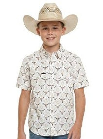 BBN3S11327 | ROCK&ROLL BOY'S TEK CORE LONGHORN PRINT S/S SHIRT - WHITE