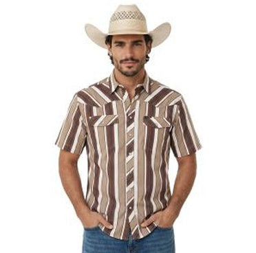 BMN3S11317 | ROCK&ROCK MEN'S STRIPE TEK CORE S/S SNAP SHIRT - TAN