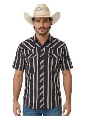 BMN3S11318 | ROCK&ROLL MEN'S STRIPE TEK CORE S/S SNAP SHIRT - BLACK
