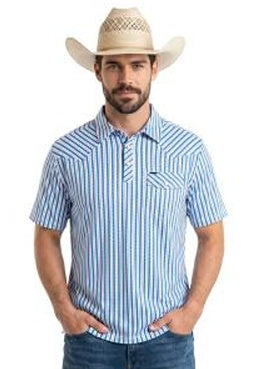 BM51T11335 | ROCK&ROLL MEN'S WESTERN VENTED S/S SNAP POLO - BLUE