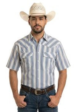 TMN3S11204 | ROCK&ROLL MEN'S STRIPE 2POCKET S/S SNAP SHIRT - NATURAL