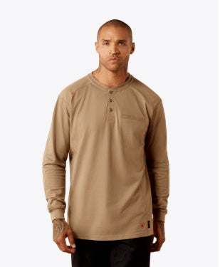10079819 | ARIAT MEN'S FR AIR HENLEY L/S T-SHIRT - FIELD KHAKI
