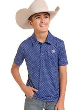 BB51T10049 | ROCK&ROLL BOY'S MICRO GEO PRINT POLO - NAVY