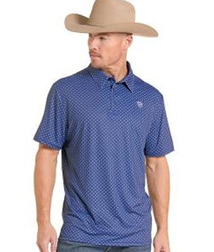 BM51T10049 | ROCK&ROLL MEN'S MICRO GEO PRINT POLO - NAVY