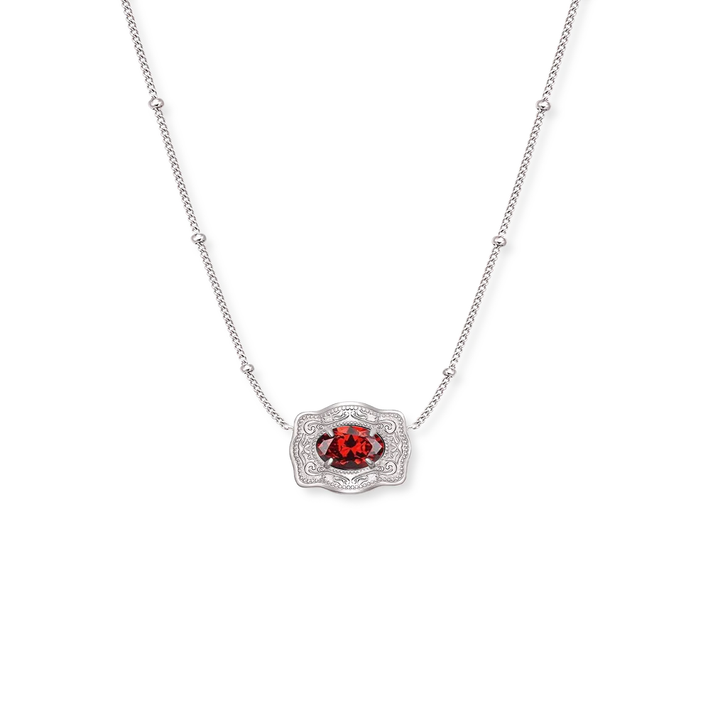 SPURWEST SILVER ULTRA MINI BIRTHSTONE BELT BUCKLE NECKLACE