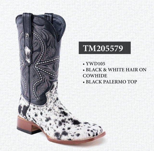 TM205579/ MEN'S BLACK&WHITE SQUARE-TOE HAIR COWHIDE BOOTS