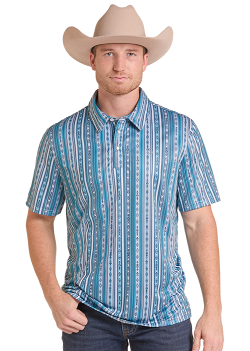 TM51T09517 | ROCK & ROLL MENS TEAL SNAP POLO