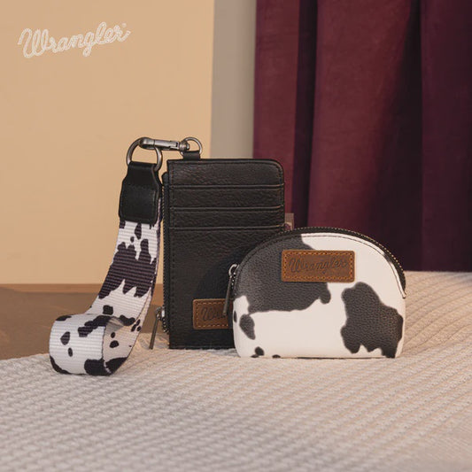 WG133-W0051BK | WRANGLER BLACK COW PRINT WRISTLET