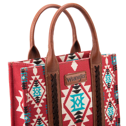 Wrangler Southwestern Print Small Canvas Tote/Crossbody -Burgundy