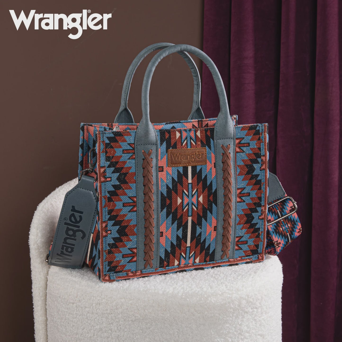 WG2213-8120SNY | WRANGLER NAVY AZTEC WHIPSTITCH TOTE
