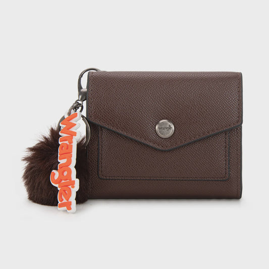 WG274-W079CF | WRANGLER COFFEE TRI-FOLD WITH KEYRING POM POM WALLET