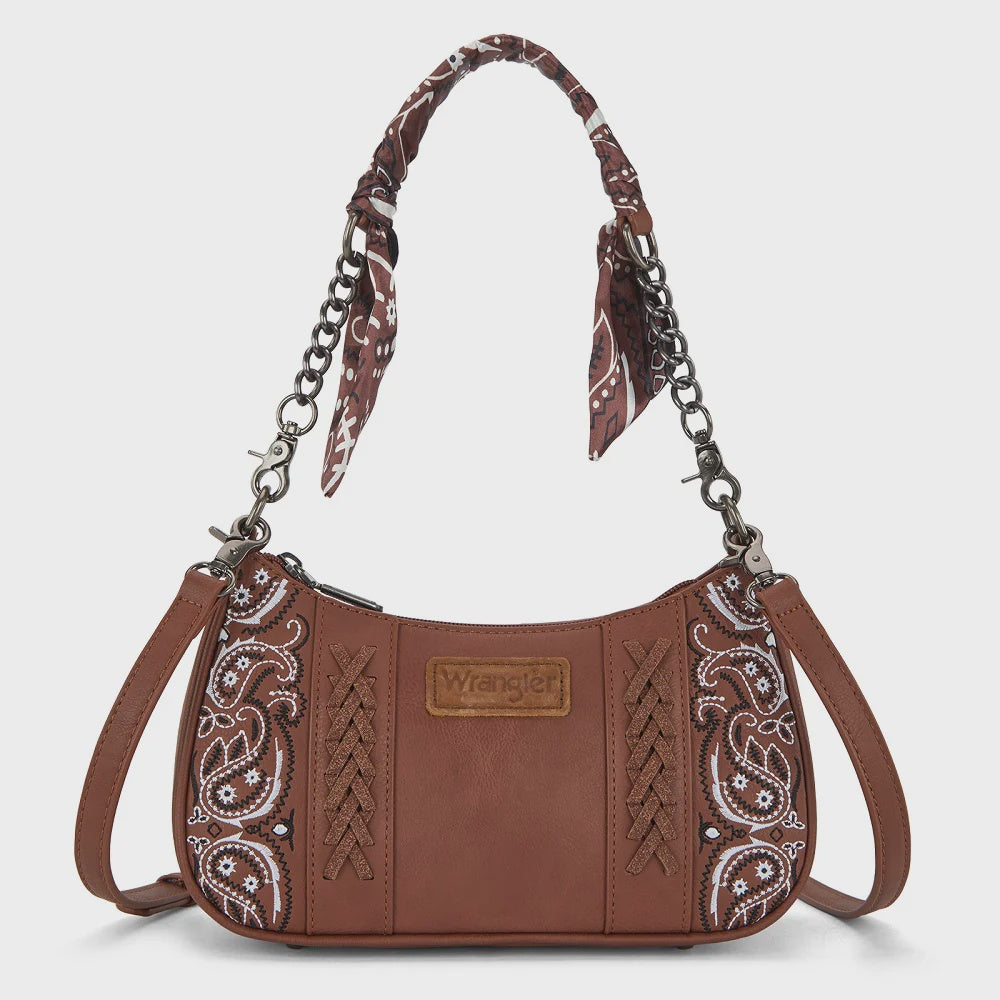 WG331-818BR | WRANGLER BROWN BRAIDED PAISLEY BANDANA SHOULDER BAG