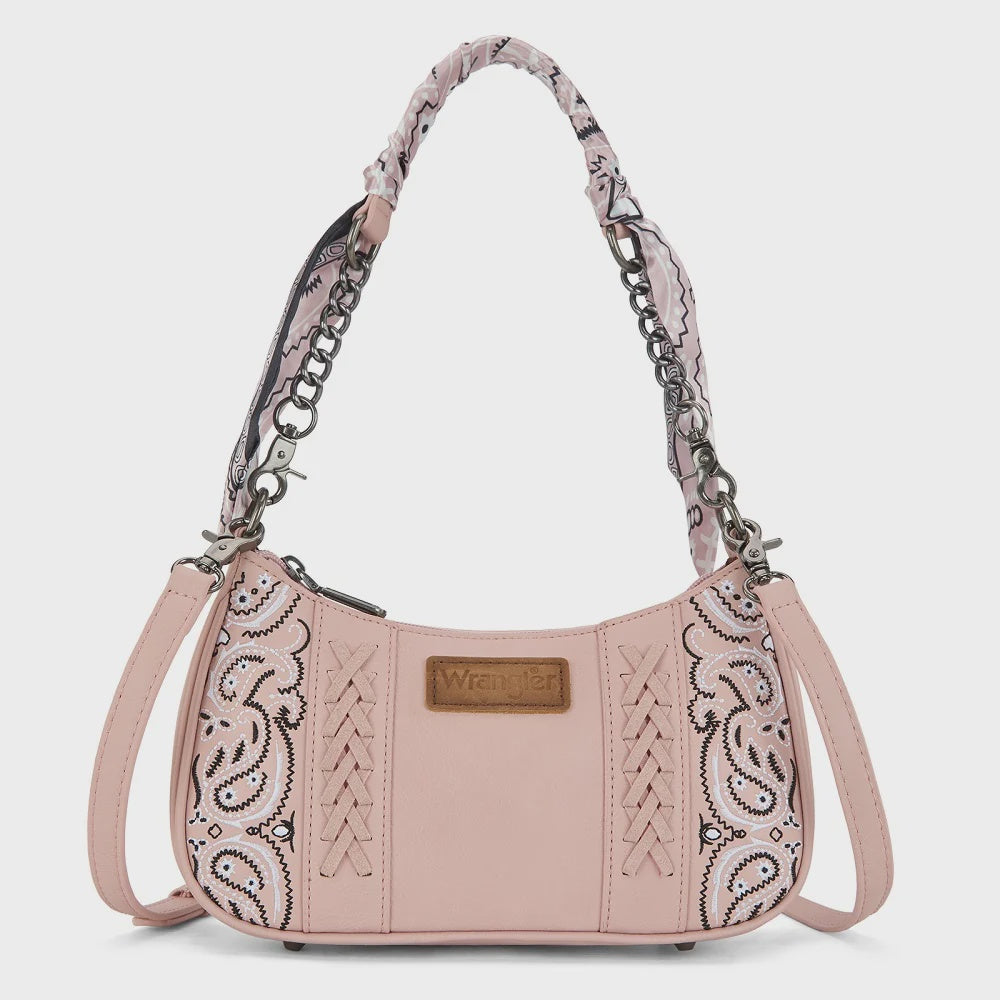 WG331-818PK | WRANGLER BRAIDED PAISLEY BANDANA SHOULDER BAG - PINK