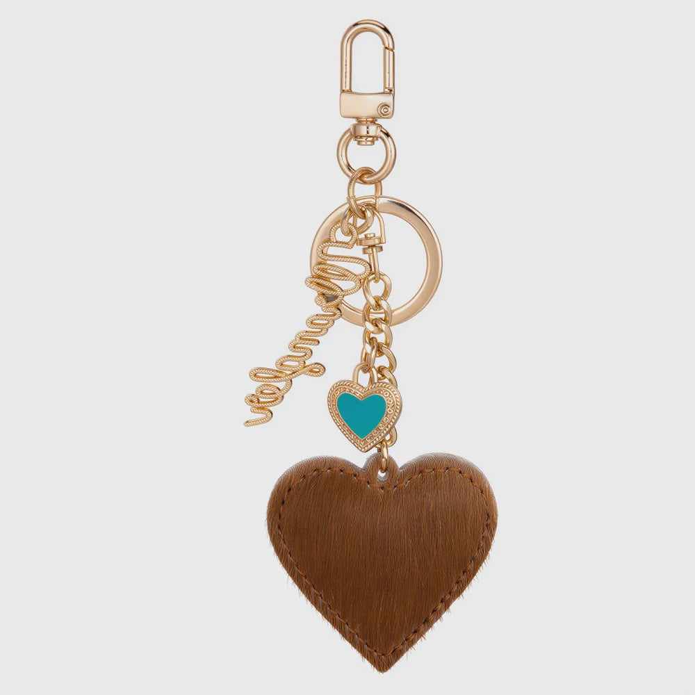WGC-1017BR | WRANGLER COWHIDE HEART BAG CHARM  - BROWN