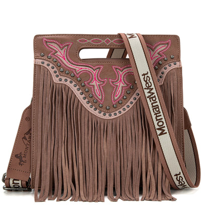 Montana West Fringe Embroidered Concealed Carry Tote/Crossbody - Dusty Pink