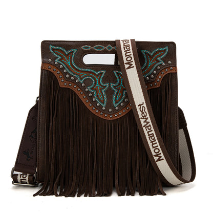 Montana West Fringe Embroidered Concealed Carry Tote/Crossbody - Coffee