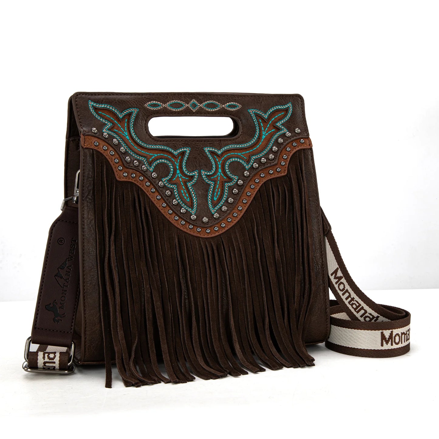 Montana West Fringe Embroidered Concealed Carry Tote/Crossbody - Coffee