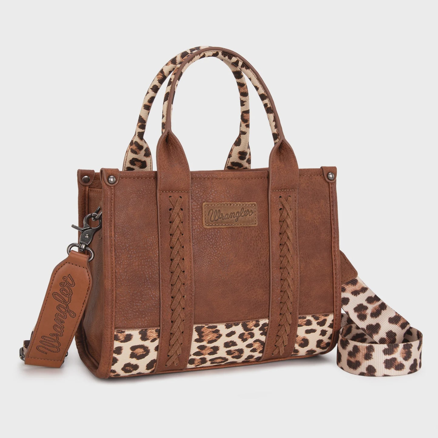 WG102-8120SLP-BR | WRANGLER LEOPARD PRINT BROWN TOTE