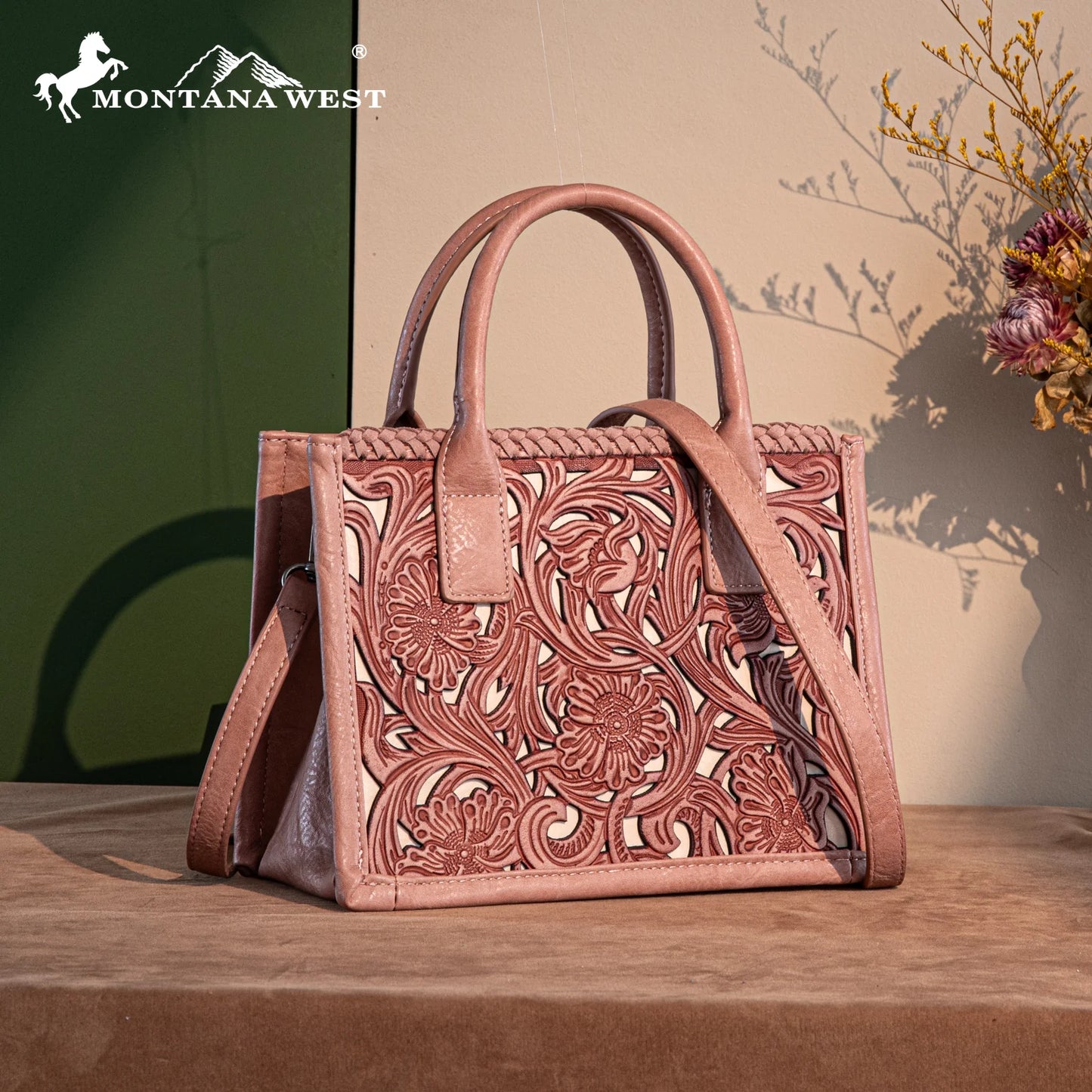 Trinity Ranch Floral Tooled Mini Tote/Crossbody