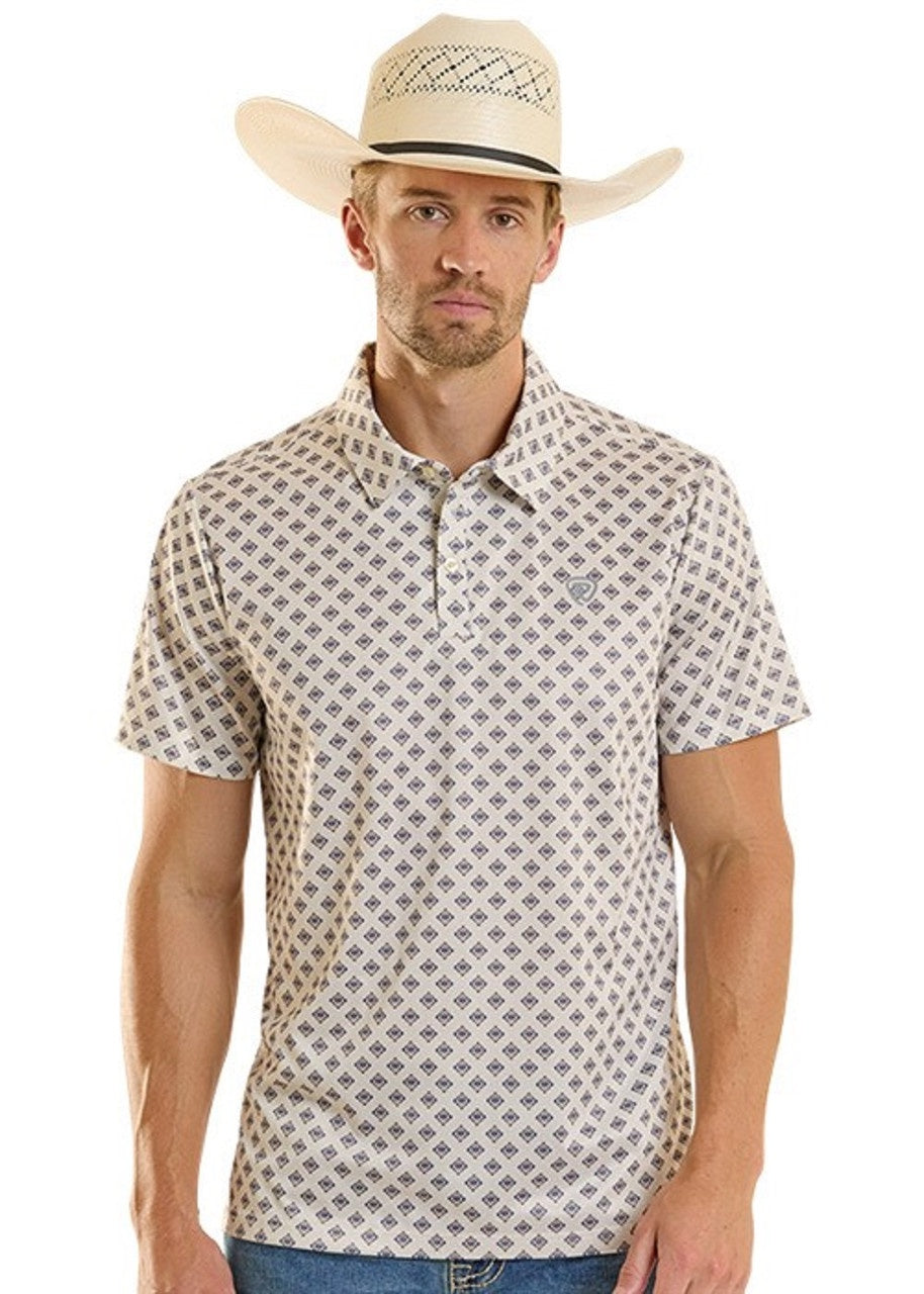 BM51T08711 | ROCK&ROLL MEN'S NATURAL AZTEC GEO PRINT POLO
