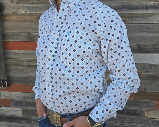 SKCL2023004 CUEROLINE WHITE/TURQUIOSE L/S SHIRT