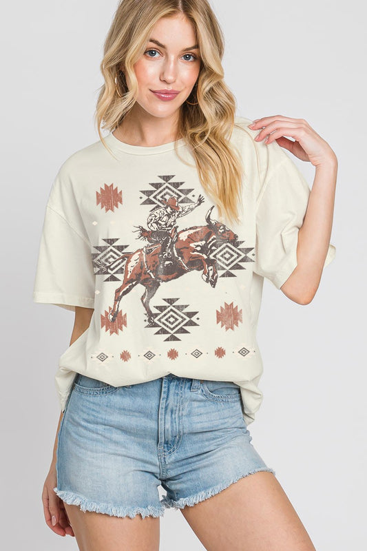 HL8159NS | WOMENS AZTEC COWBOY GRAPHIC TEE