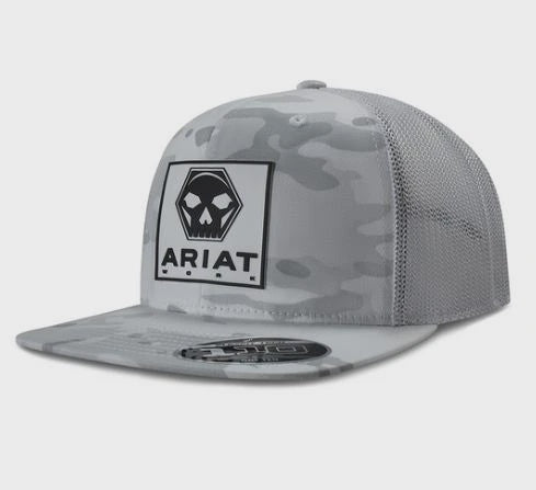 A290002905 | ARIAT MEN'S WHITE/BLACK SKULL BOLT HAT