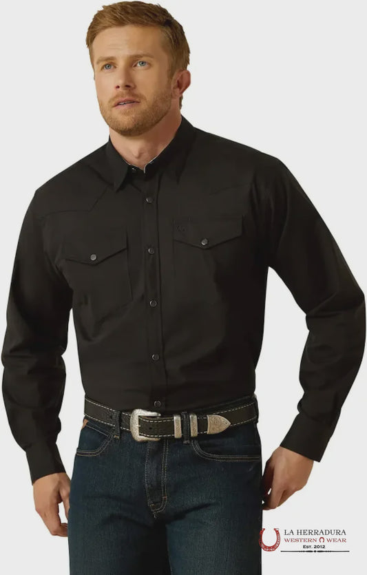 10062355 | ARIAT MEN'S WRINKLE FREE REFINED SLUB FITTED L/S SNAP SHIRT - BLACK