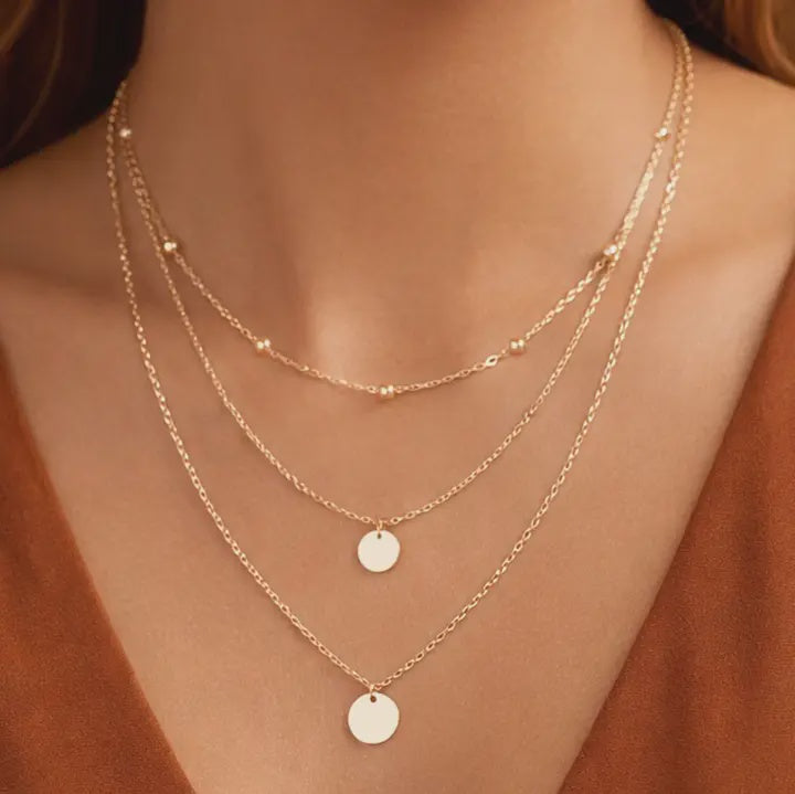 18K GOLD PLATED TRIPLE LAYERED NECKLACE-7919