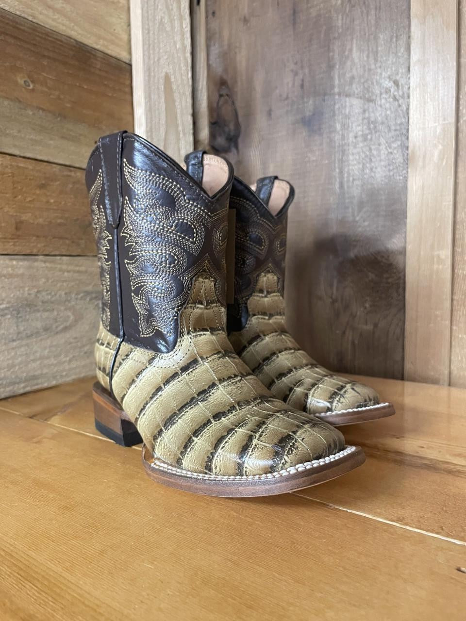 TMK200780 Kids Tanner Mark Boot Matthew - Caiman Belly Print - Antique Saddle