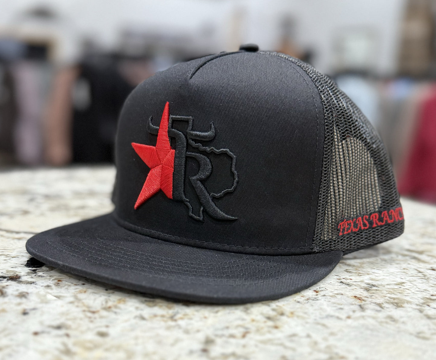TEXAS RANCH LONE STAR CAP-BLACK/BLACK/RED