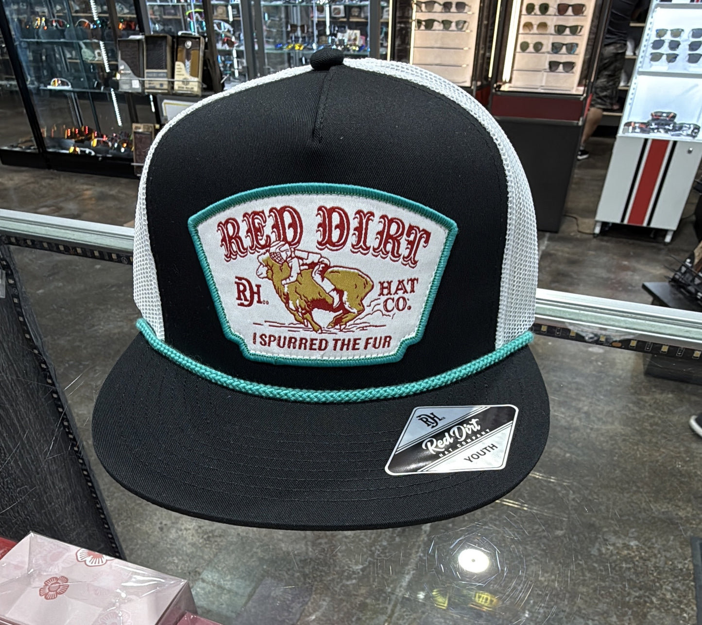 RDHCY-61 | RED DIRT HATCO YOUTH BLACK/WHITEMUTTON TURQUOISE ROPE CAP
