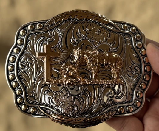 PRAYING COWBOY SCALLOPED BORDER BUCKLE
