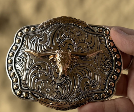 LONGHORN SCALLOPED GOLD BORDER BUCKLE