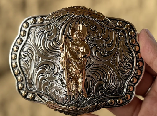 SAN JUDAS GOLD CIRCULAR BORDER BUCKLE