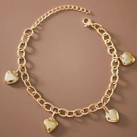 18K GOLD PLATED STAINLESS STEEL HEART CHARM BRACELET- 7530