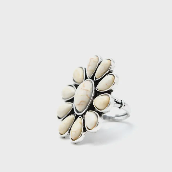 R269IVR | WEST & CO ADJUSTABLE IVORY FLOWER CLUSTER RING