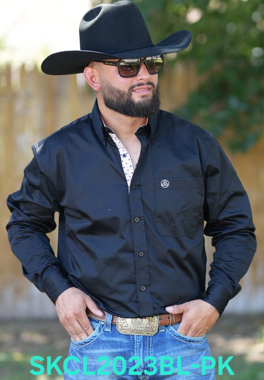 SKCL2023BL-PK CUEROLINE BLACK/PINK L/S BUTTON UP SHIRT