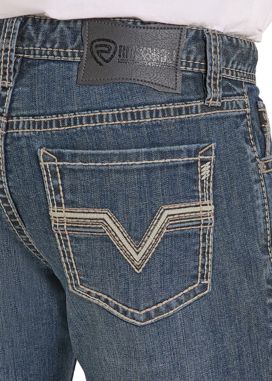 BM1RD08587 | ROCK & ROLL MENS DARK VINTAGE PLEATHER EMB REVOLVER JEAN