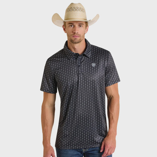 BM51T06617 | ROCK&ROLL MEN'S BLACK AZTEC GEO POLO