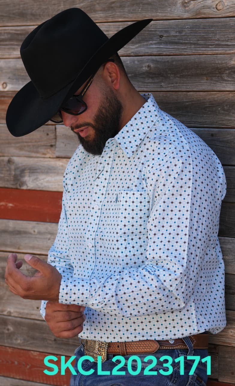 SKCL2023171 CUEROLINE WHITE/BLUE STARS L/S BUTTON UP SHIRT