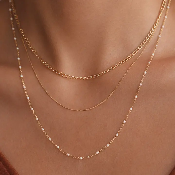 18K GOLD PLATED TRIPLE LAYERED CHAIN NECKLACE