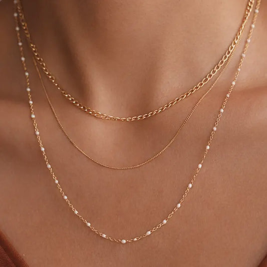 18K GOLD PLATED TRIPLE LAYERED CHAIN NECKLACE
