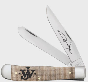 10708 | CASE KNIVES - JOHN WAYNE EMBELLISHED SMOOTH NATURAL CURLY MAPLE WOOD TRAPPER KNIFE