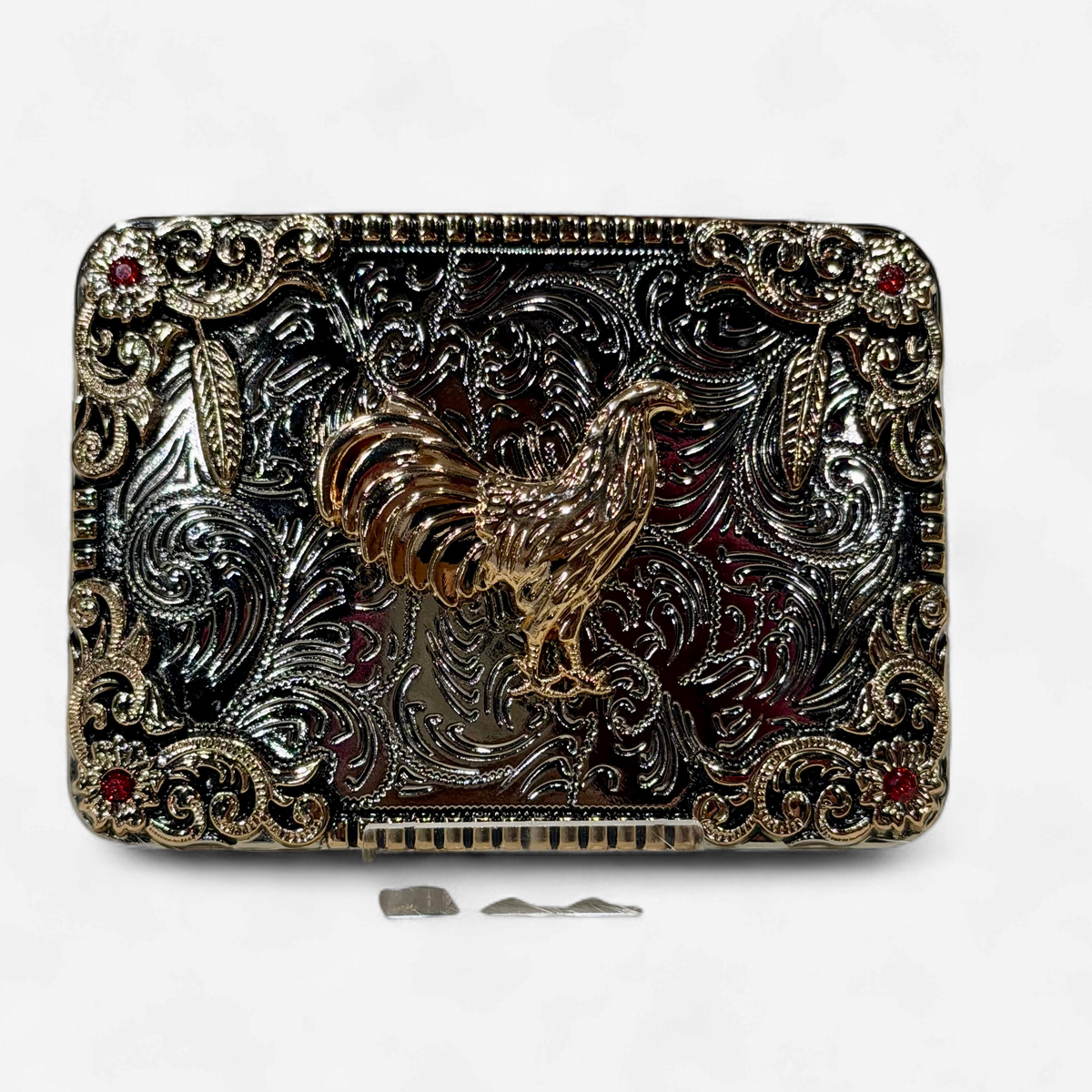 RANGER DARK SILVER/GOLD/RED ROOSTER SQUARE BUCKLE