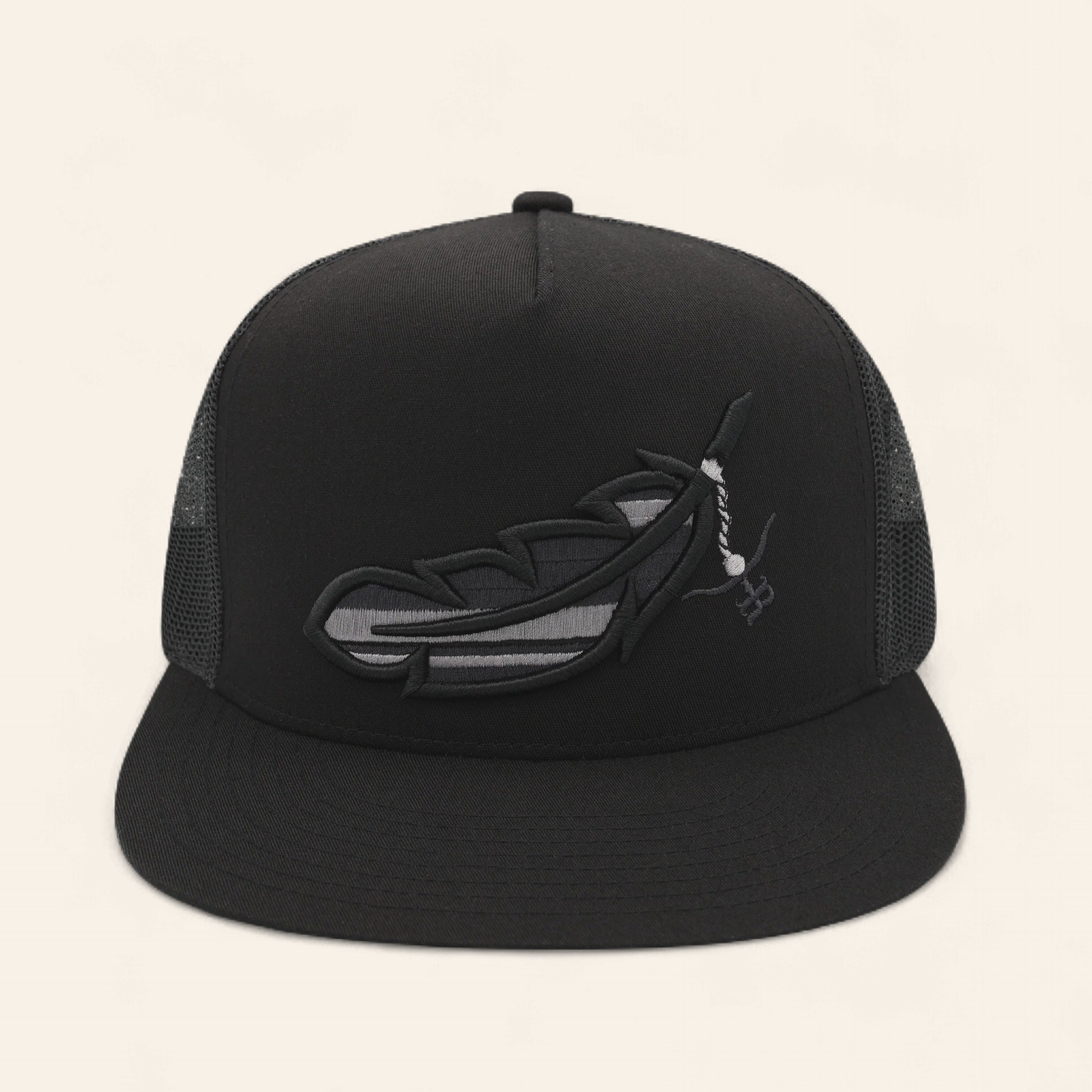THE RANCHER HAT CO. " FEATHERED OUTLAW" FLAT BILL CAP - TOTAL BLACK
